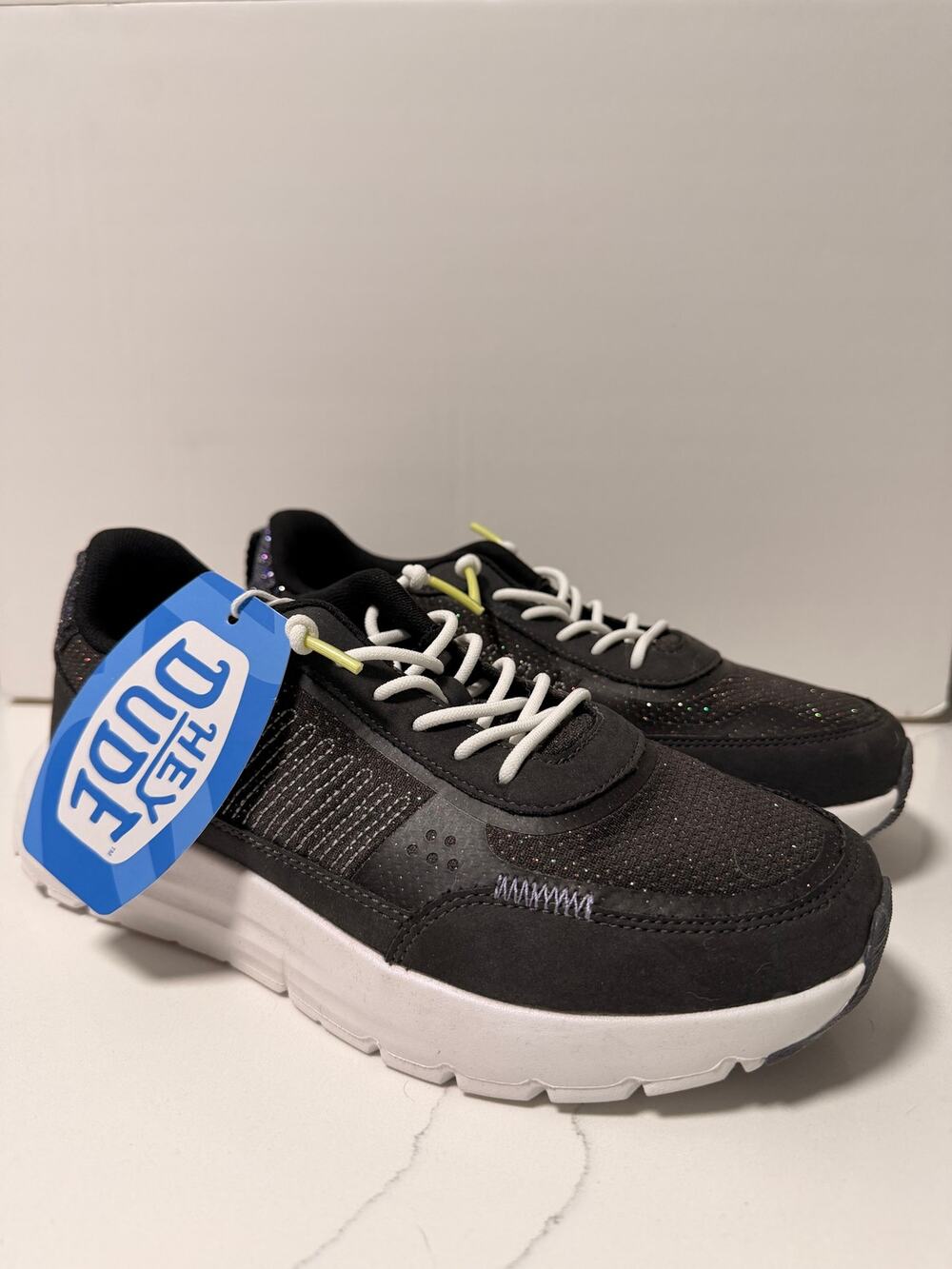 Hey Dude Sirocco Alta W Glitter Shine Sneakers Black Women’s 7 NWOB